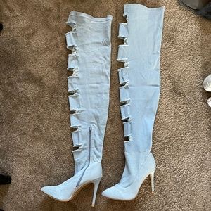 Light Blue Denim Thigh High Boots 9 - image 1